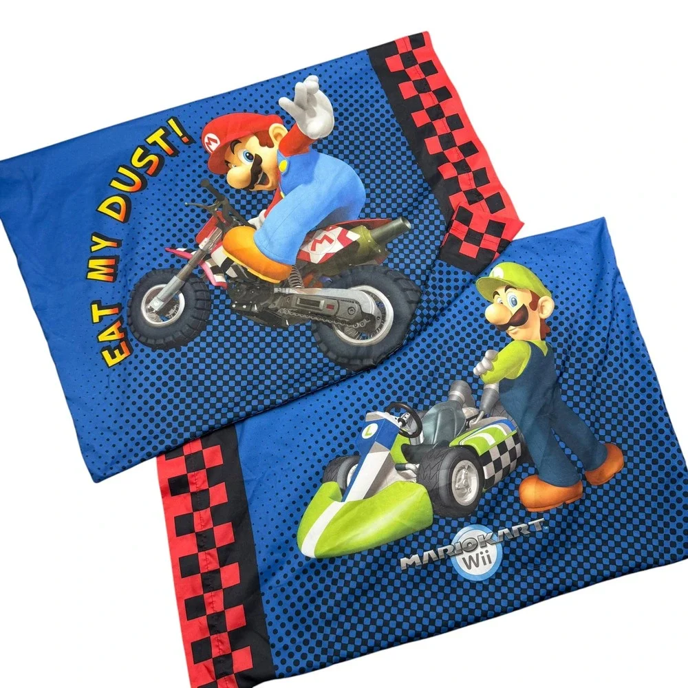 2 Nintendo Mario Kart Wii Pillowcase Kids Standard Blue Mario Luigi